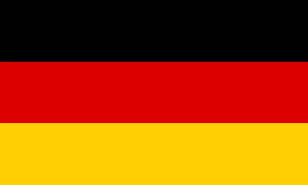 Die Flagge Deutschlands mit horizontalen schwarzen, roten und goldenen Streifen.